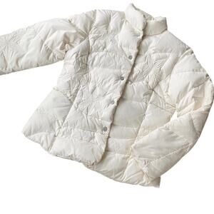 VTG Y2k Star Embroidered Down Puffer Jacket Sz S Cream Reversible Girly Ski Cute